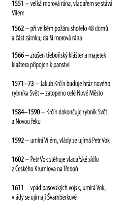  1551 – velk morov  r na, vlada em se st v  Vil m 1562 – p i velk m po  ru sho elo 48 dom  a   st z mku; dal   morov...
